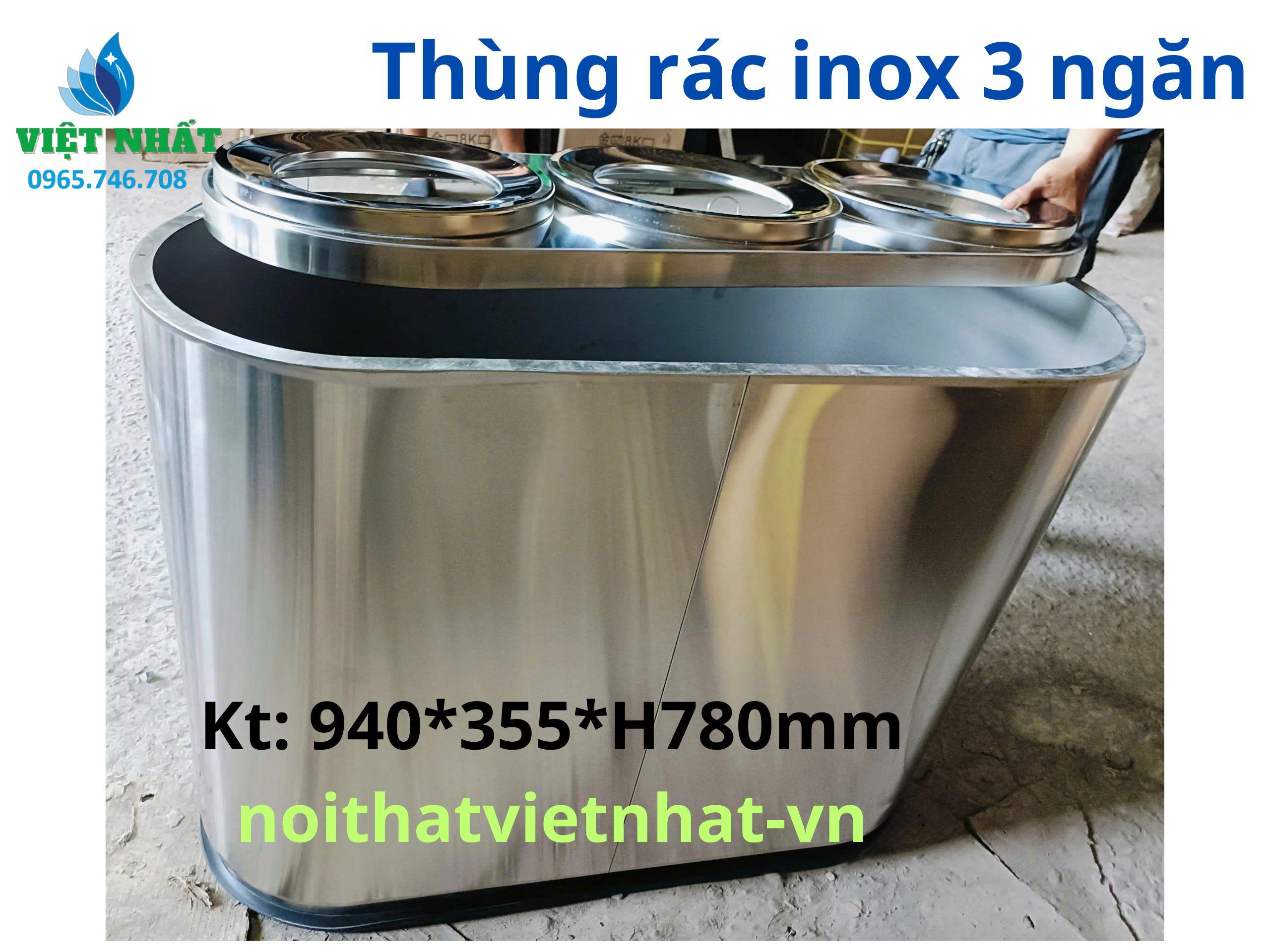 Thùng rác inox 3 ngăn Việt Nhất - Lựa chọn lý tưởng cho phân loại rác