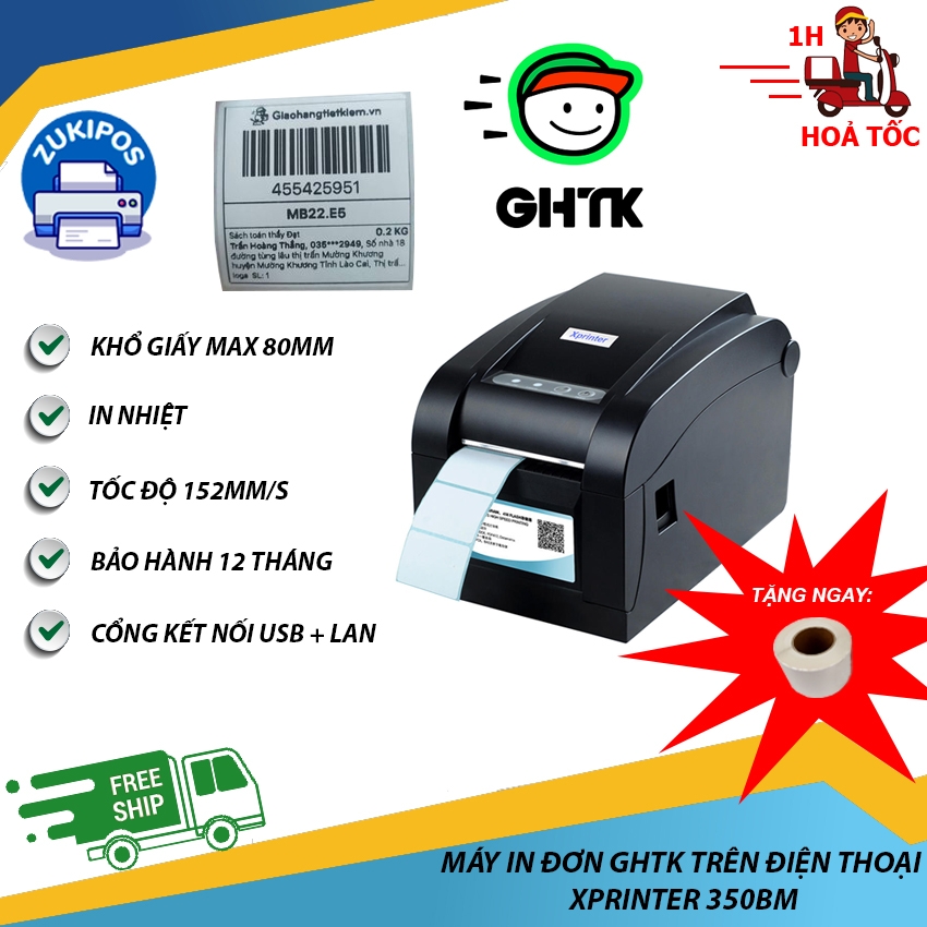 Máy in tem Giao Hàng Tiết Kiệm XPrinter XP-350BM bằng điện thoại - Zukipos
