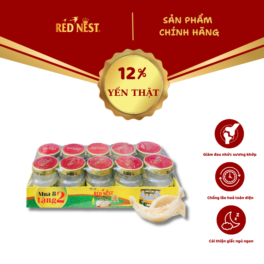 NƯỚC YẾN SÀO NHÂN SÂM 12% LỐC 8+2 RED NEST