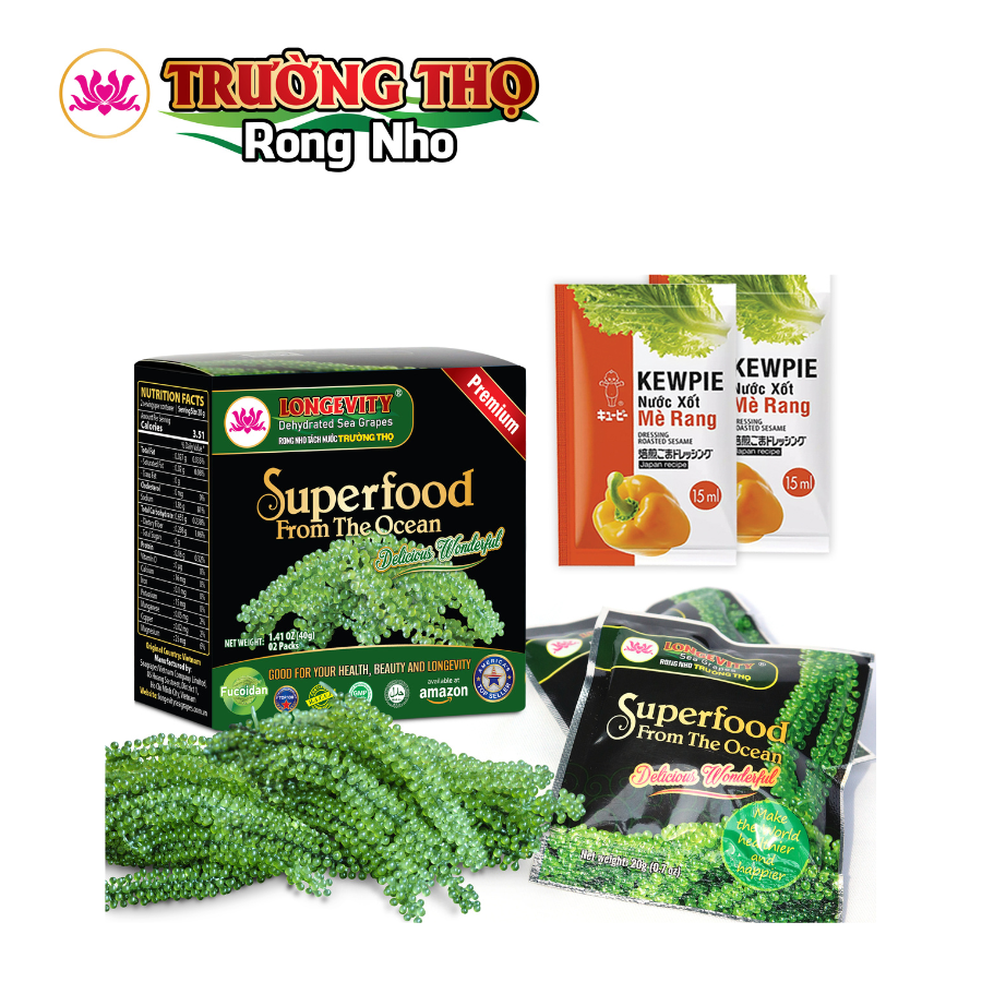 Rong Nho Tách Nước Trường Thọ Xuất Khẩu USA - Hộp 40g (2 Gói Rong Nho 20g)