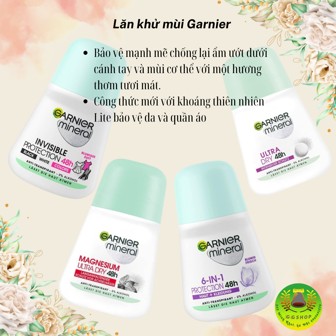 Lăn khử mùi Nữ Garnier Mineral siêu khô thoáng, 50ml