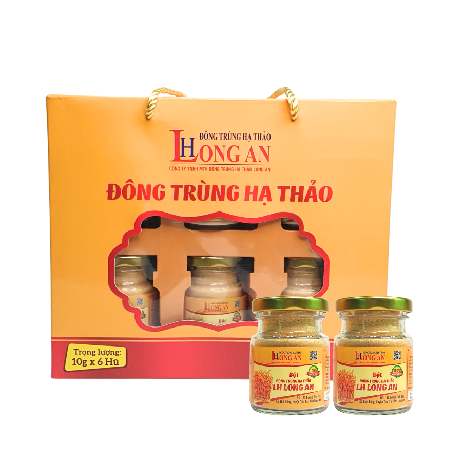 Bột Đông Trùng Hạ Thảo Sấy Thăng Hoa Hủ 10g, Lốc 6 Hủ Cao Cấp LH Long An
