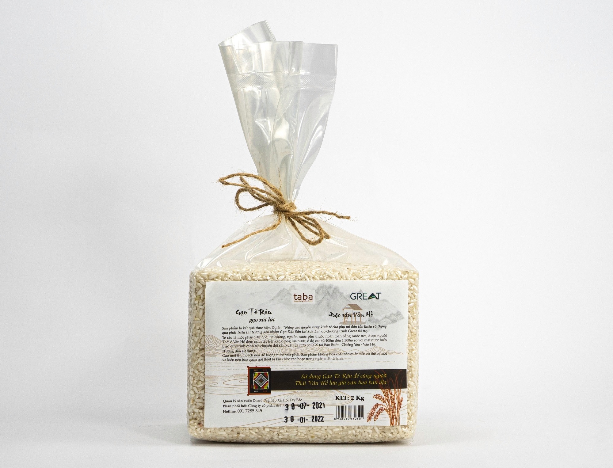 Gạo Tẻ Râu Xát Lứt hữu cơ 2kg