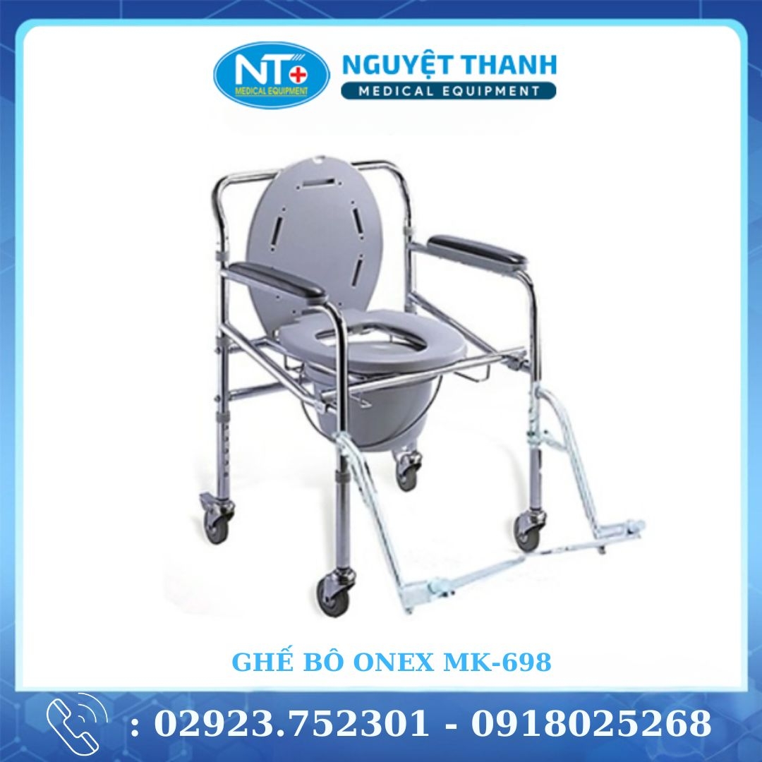 Ghế Bô Vệ Sinh Bô Tròn, Có Bánh Xe, Có Gác Chân OneX MK-698
