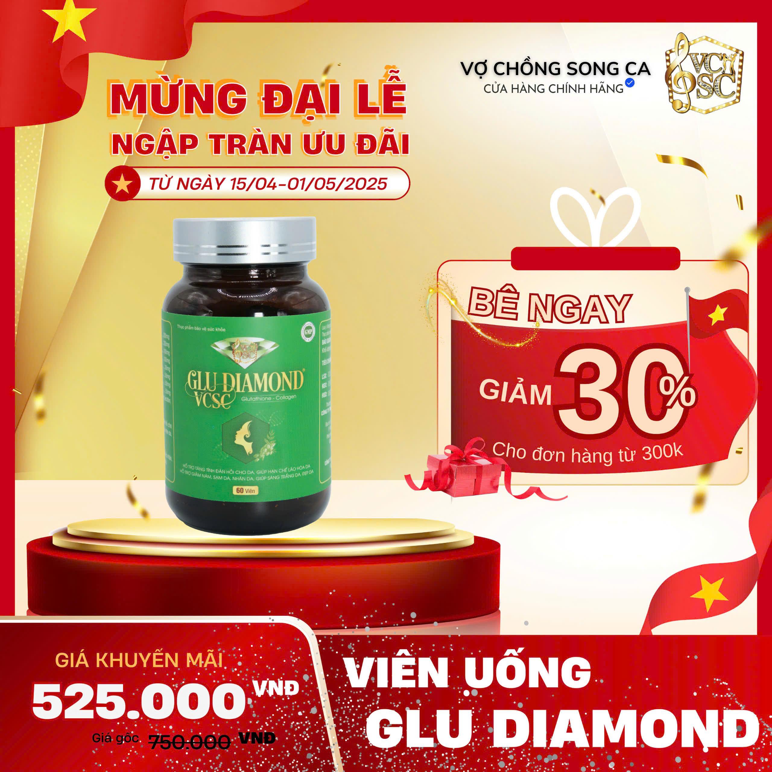  Viên Uống Trắng Da  Glu Diamond VCSC - Hỗ Trợ Trắng Da Toàn Thân, Cải Thiện Nám