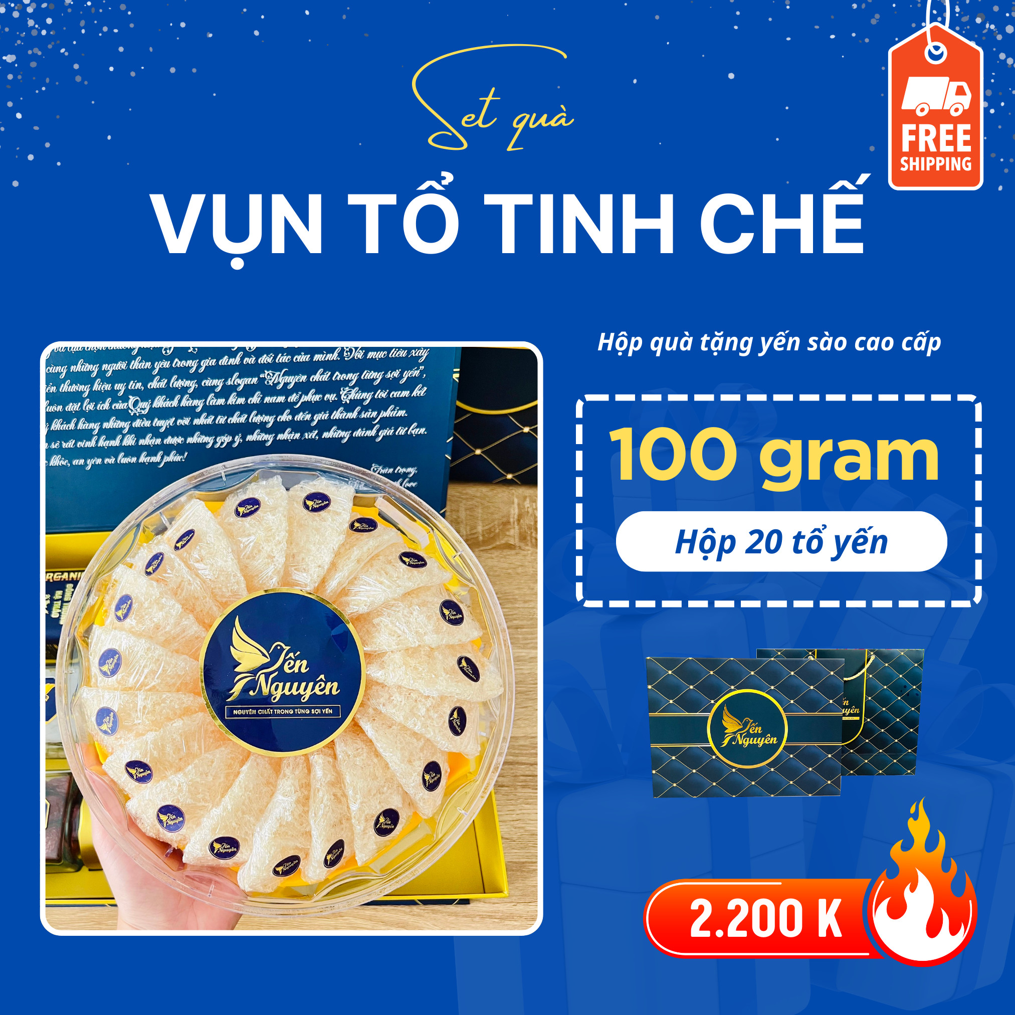 HỘP QUÀ 100GR - 20 TÔ YẾN VỤN ĐẮP TỔ - MUA 01 TẶNG 03