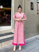 Áo dài hoa nhí tay phồng điệu đà AD026 - Lady Fashion