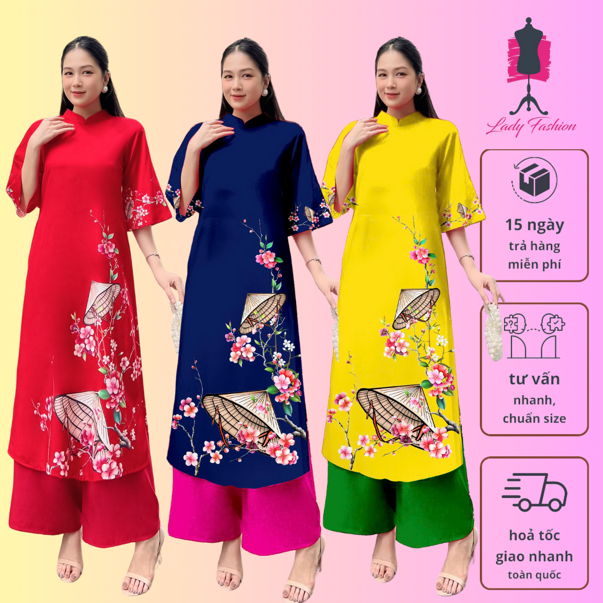 Áo dài cách tân dáng suông in nón lá dành cho nữ AD051 - LADY FASHION