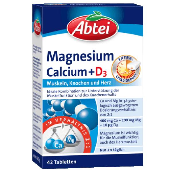 ABTEI - Hỗ trợ xương và chống loãng xương, hộp 42v - Magnesium + Calcium + Vitamin D3 Tabletten
