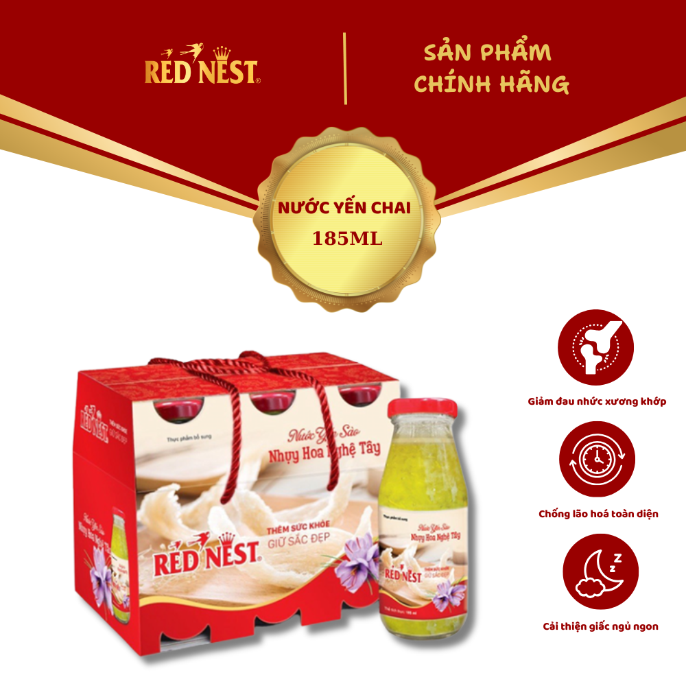 NƯỚC YẾN SÀO CHAI 185ML SAFFRON NHỤY HOA NGHỆ TÂY XÁCH 6 RED NEST