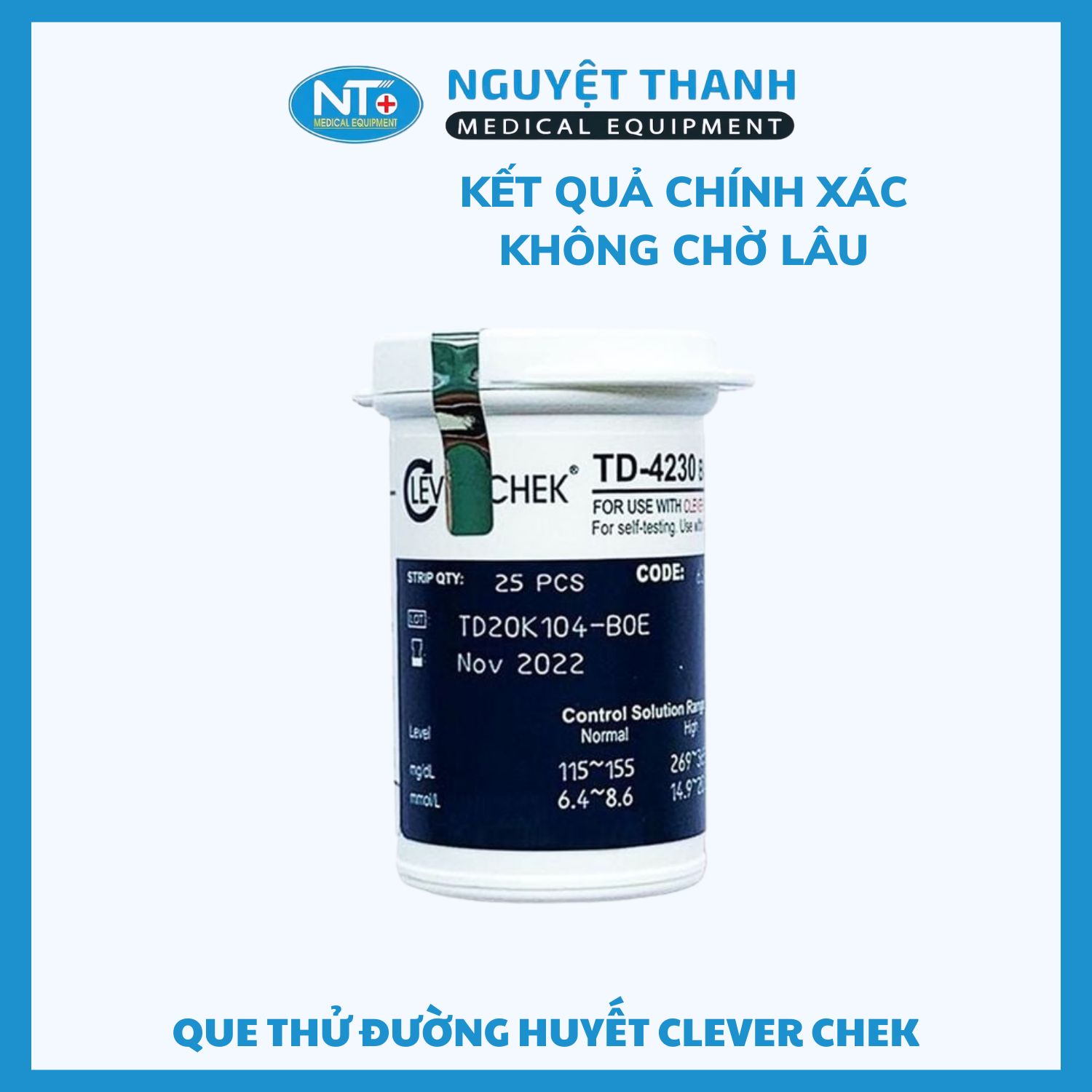 Que Thử Đường Huyết Clever Chek (Lọ 25 Que)