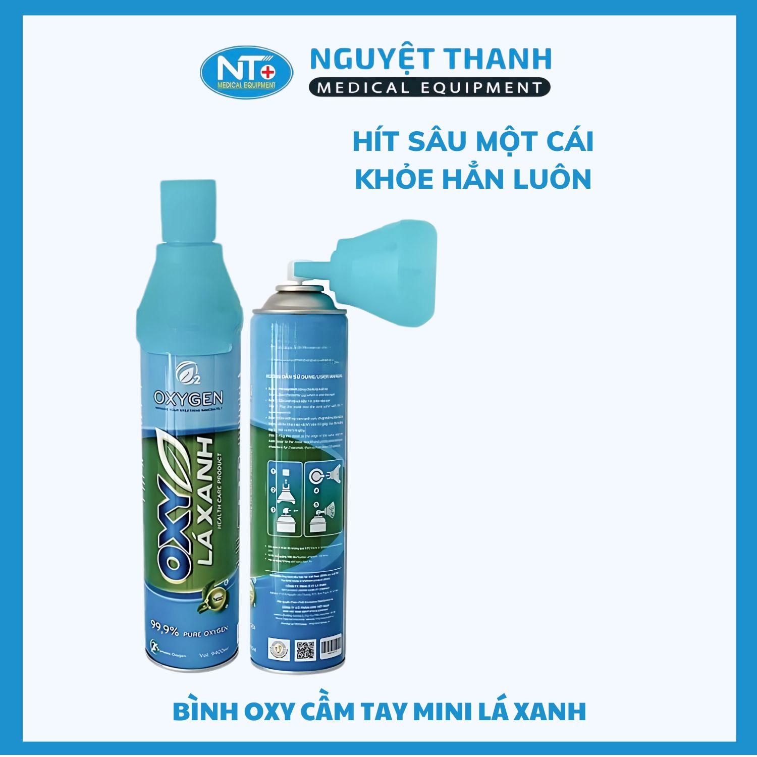 Bình Oxy Cầm Tay Mini Lá Xanh - Cung Cấp Oxy Tinh Khiết Hỗ Trợ Hô Hấp