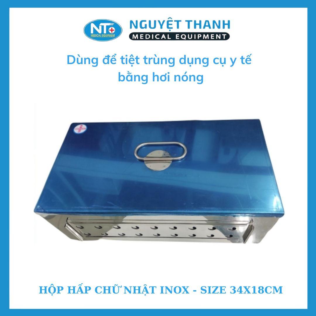 Hộp Hấp Chữ Nhật Inox, Hấp Dụng Cụ Y Tế, Size 34 x 18cm