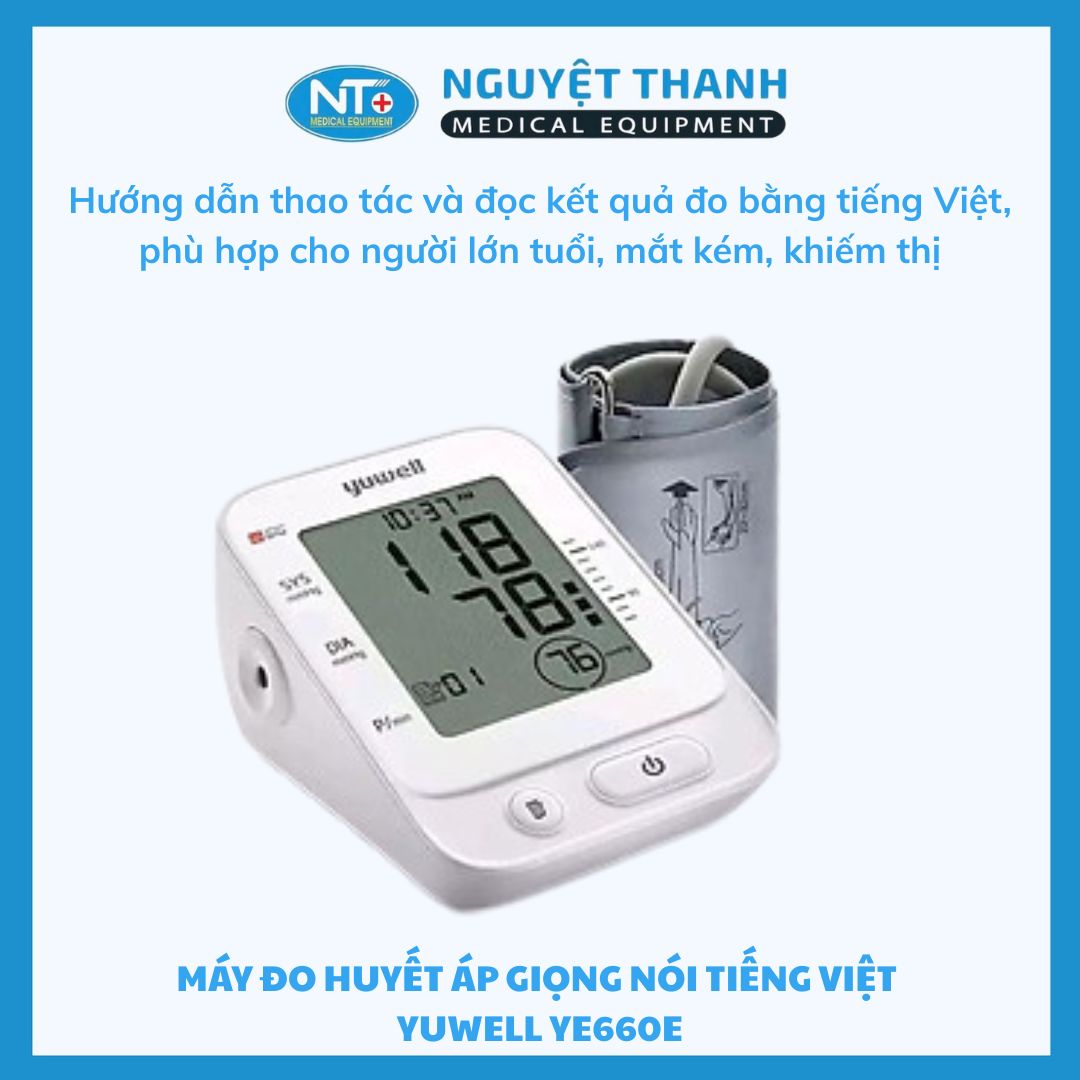 Máy Đo Huyết Áp Điện Tử Bắp Tay YUWELL YE660E - Có Giọng Nói Tiếng Việt