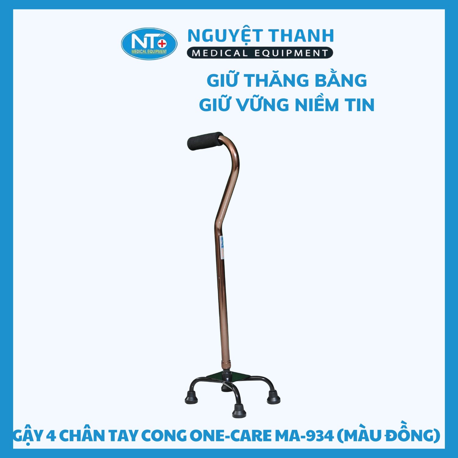 Gậy 4 Chân Tay Cong One-Care MA-934 (Màu Đồng)