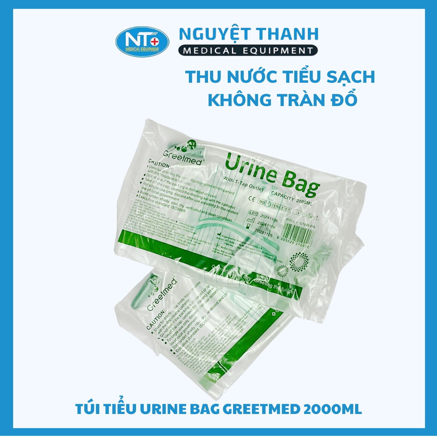 Túi Đựng Nước Tiểu Greetmed, Có Van Chữ T