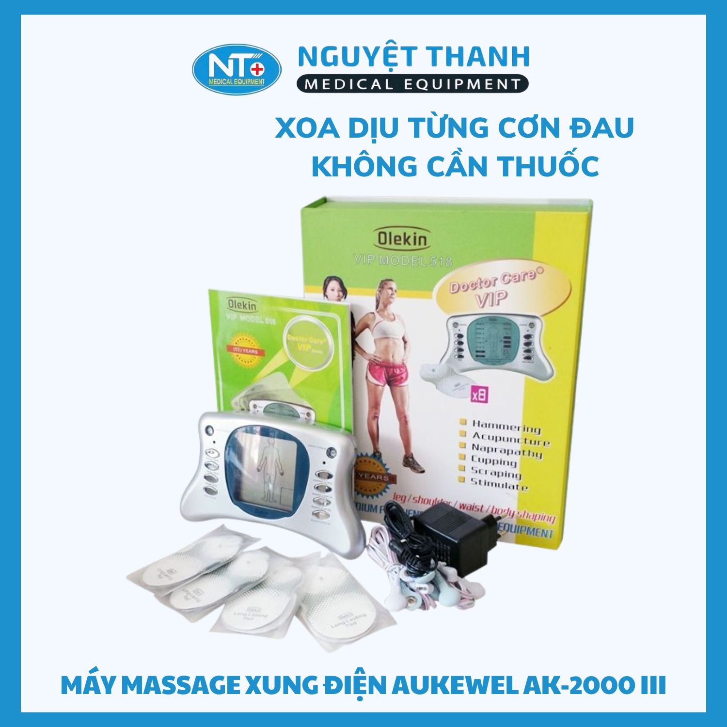 Máy Massage Xung Điện Aukewel AK-2000 III (Loại VIP Model - 8 Miếng Dán )
