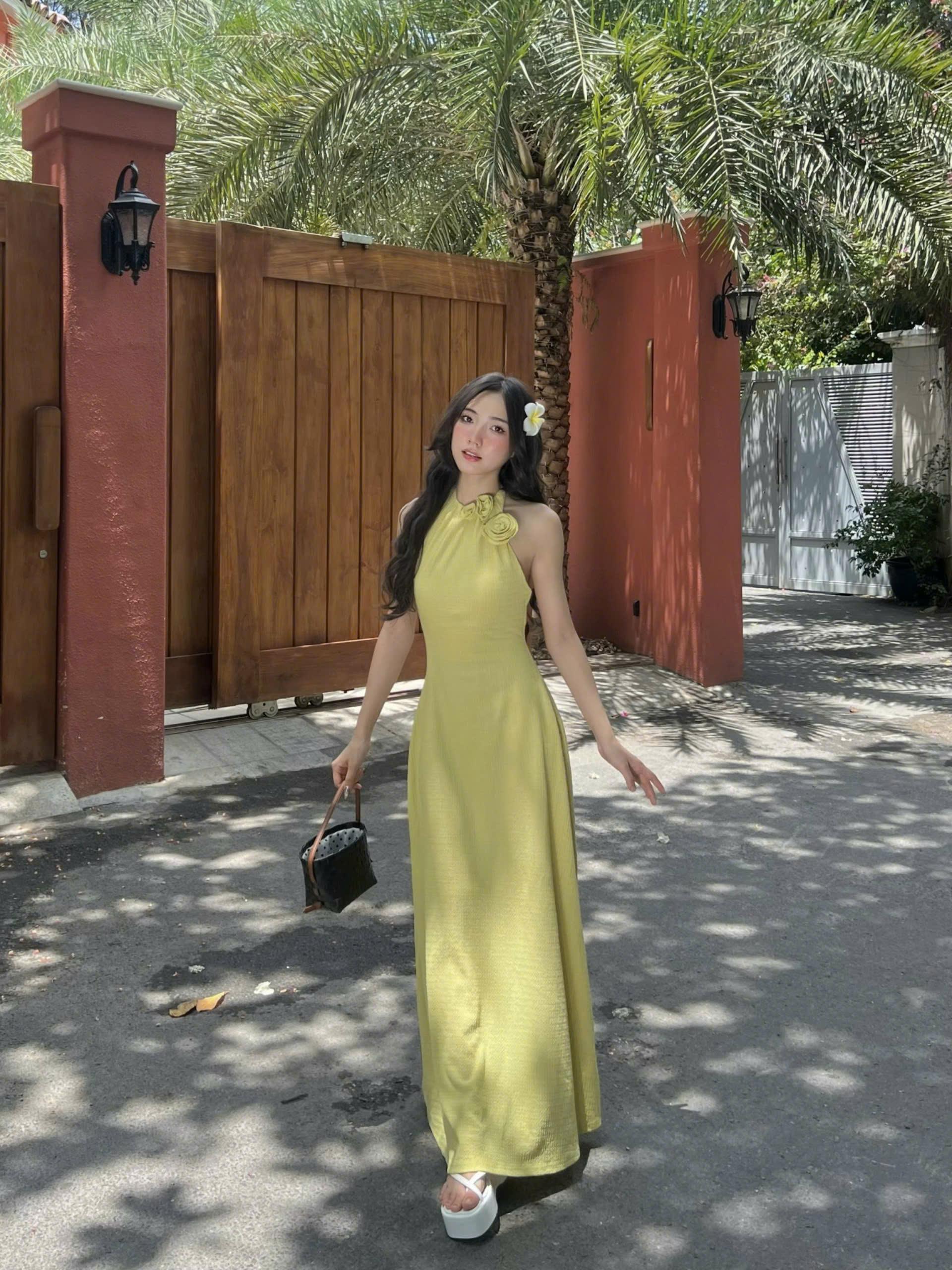 Đầm Maxi Cổ Yếm Đính Kết Hoa - LN18