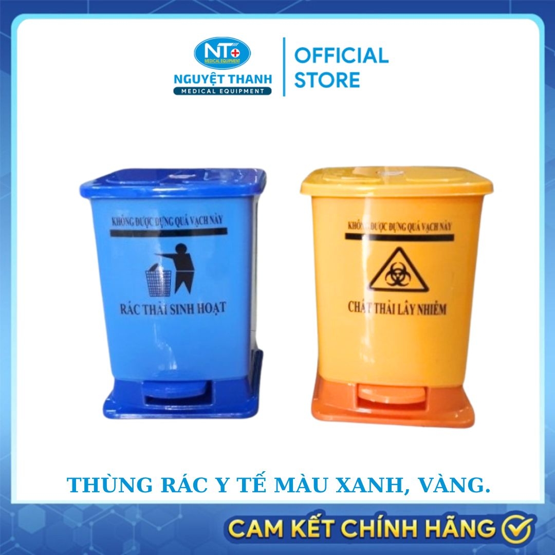 Thùng Rác Y Tế Màu Xanh dương, Vàng. Kích Thước Nhỏ, Trung, Đại. Có Chân Đạp