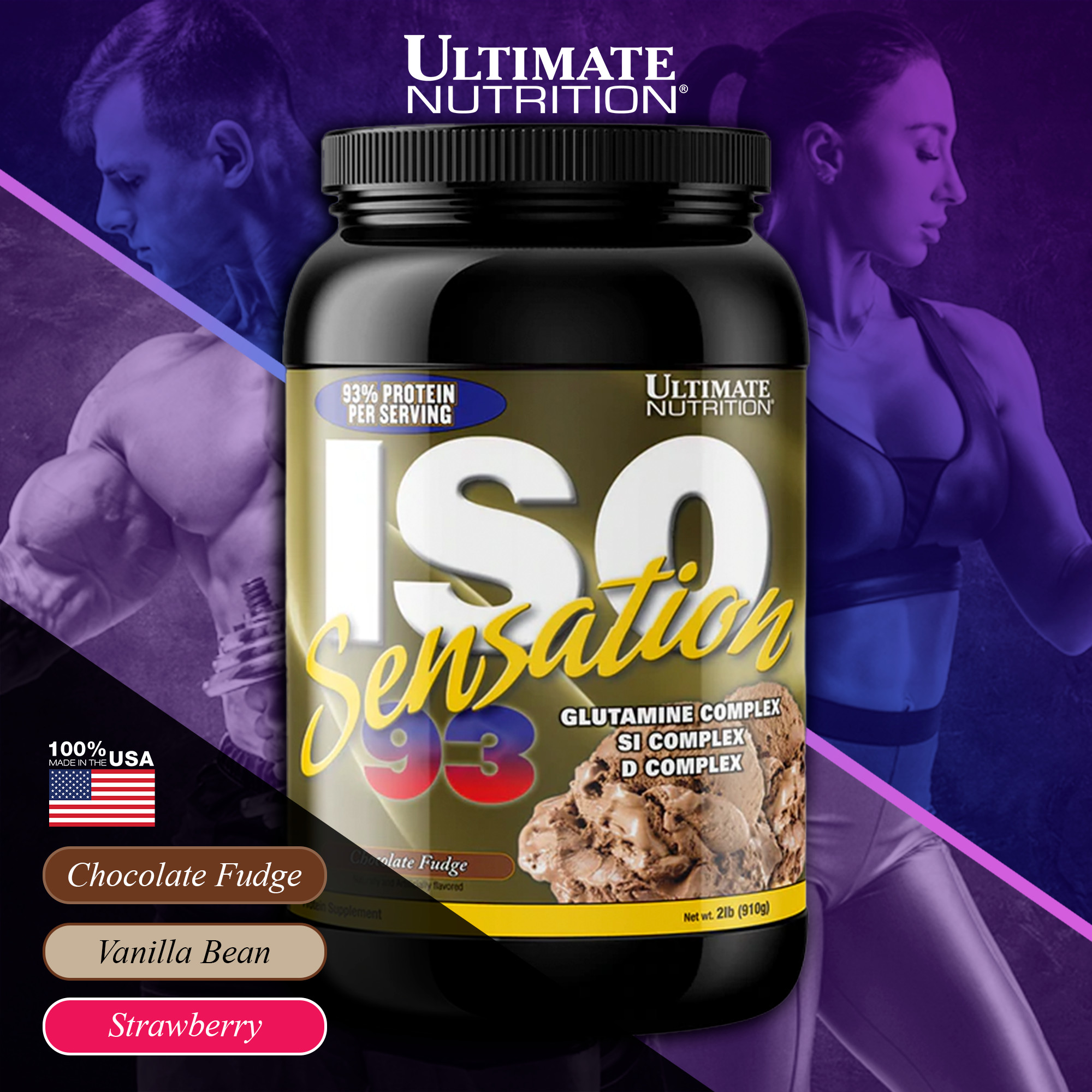 Whey Protein tăng cơ giảm mỡ Iso Sensation 93 Ultimate Nutrition - Whey Isolate tăng trưởng cơ nạc giảm mỡ (Hũ 910g)