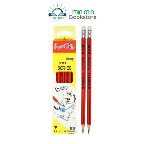 Combo 10 cây/ 1 hộp Bút chì đen Smartkids Soft Series có gôm 2B - PC2B011 ( 12 cây/hộp)