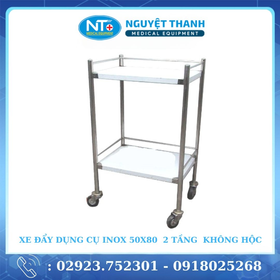 Xe Đẩy Dụng Cụ Inox 50x80 :  2 Tầng , 3 Tầng