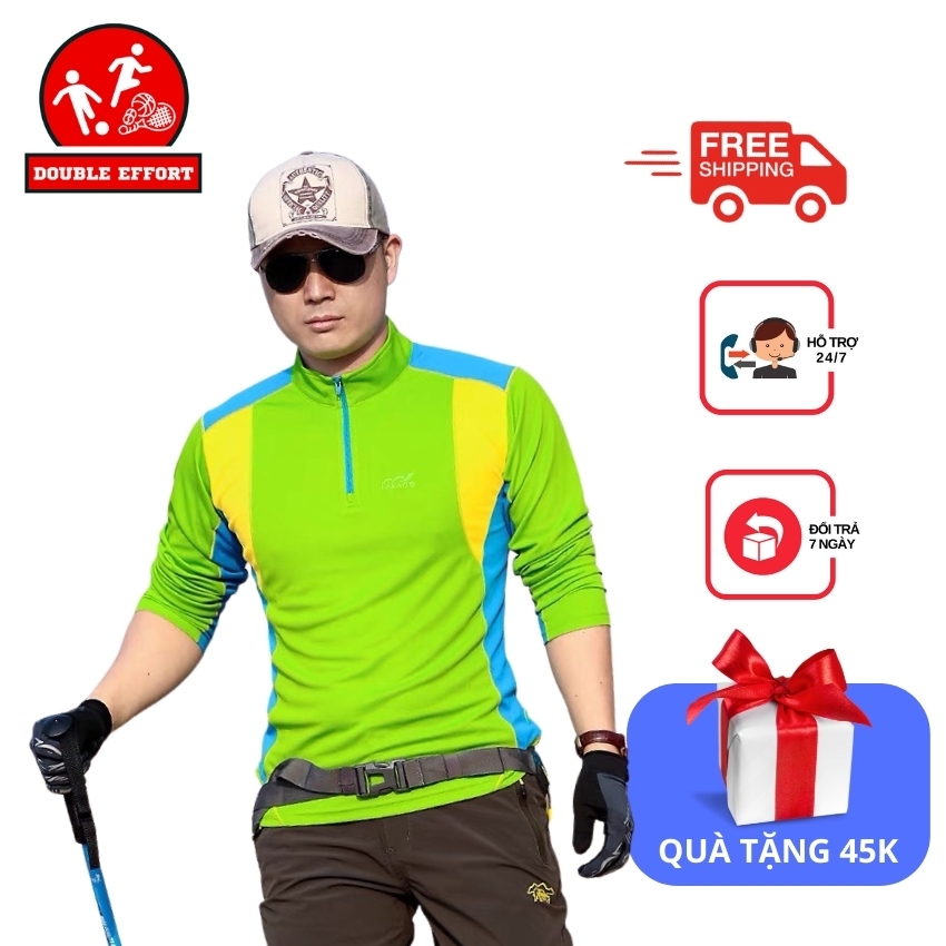 [FREESHIP+QUÀ45K]Áo thể thao nam tay dài DOUBLE EFFORT ACT02, áo chạy trail, đi Trekking, đi phượt, trang phục thể thao ngoài trời cao cấp nhẹ, thoáng, tặng quà 45k