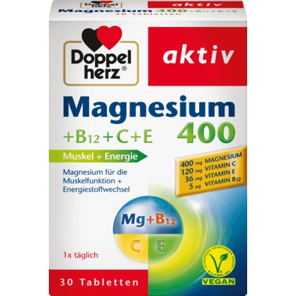 Doppelherz - Thúc đẩy chuyển hoá năng lượng, hộp 30v - Magnesium+B12+C+E