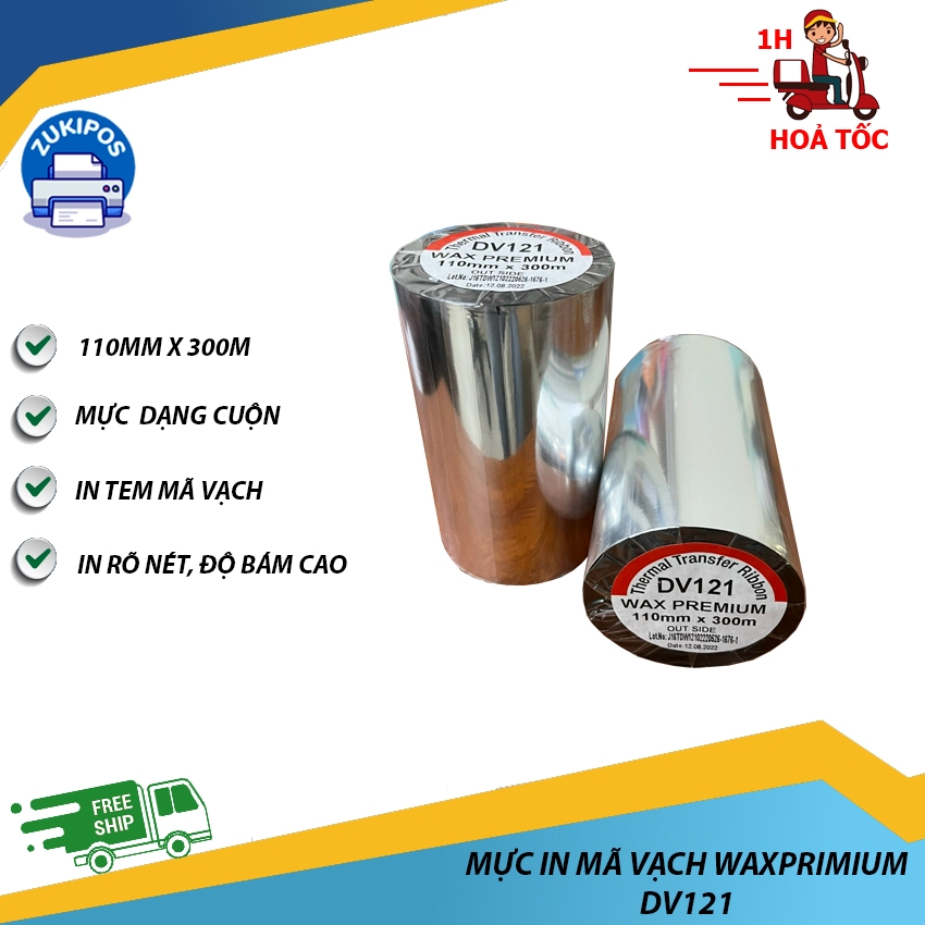 Mực In Tem Mã Vạch Wax Premium DV121 110mm x 300m Ribon Mực Cao Cấp - Zukipos