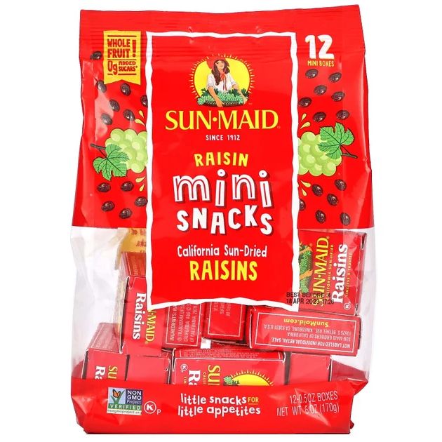 (Túi 12 hộp mini) Nho khô nguyên chất Sun-Maid Raisins 170g - 12 Hộp nhỏ tiện lợi (14g/hộp)