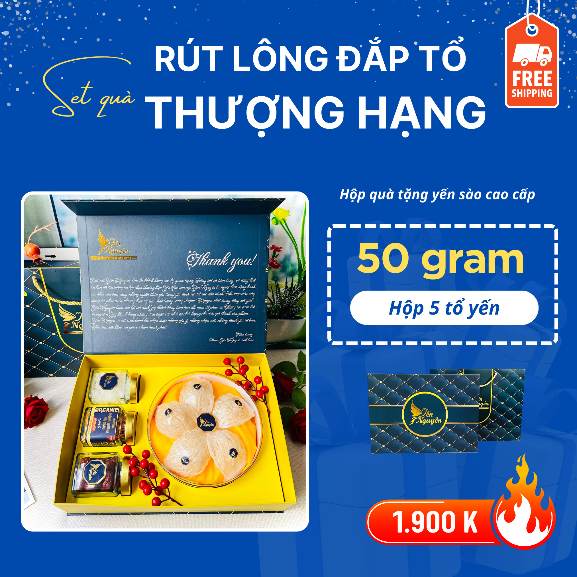 HỘP QUÀ 50GR YẾN RÚT LÔNG ĐẮP TỔ - MUA 01 TẶNG 03