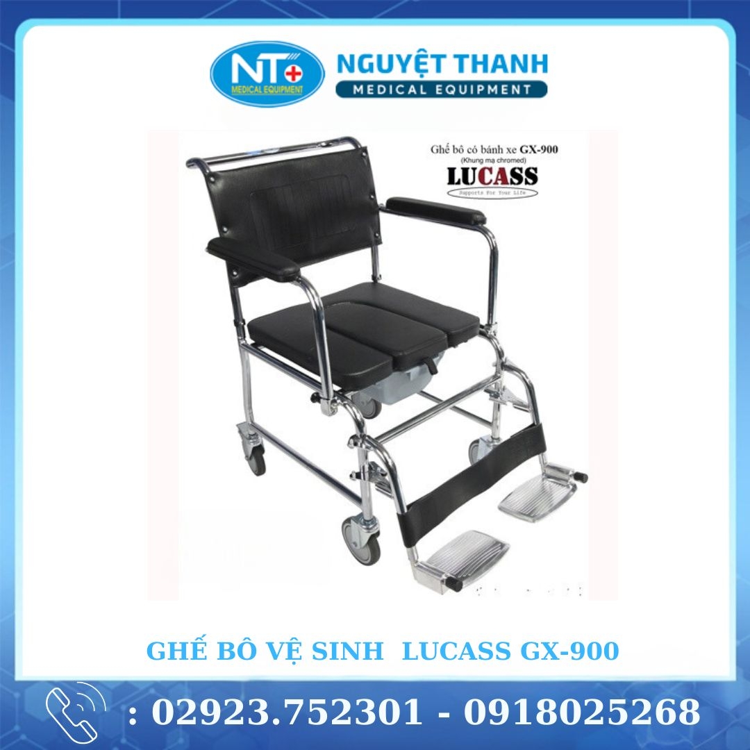 Ghế Bô Vệ Sinh Có Bánh Xe, Đệm Simili , Có Gác Chân , Bô Vuông Lucass GX-900