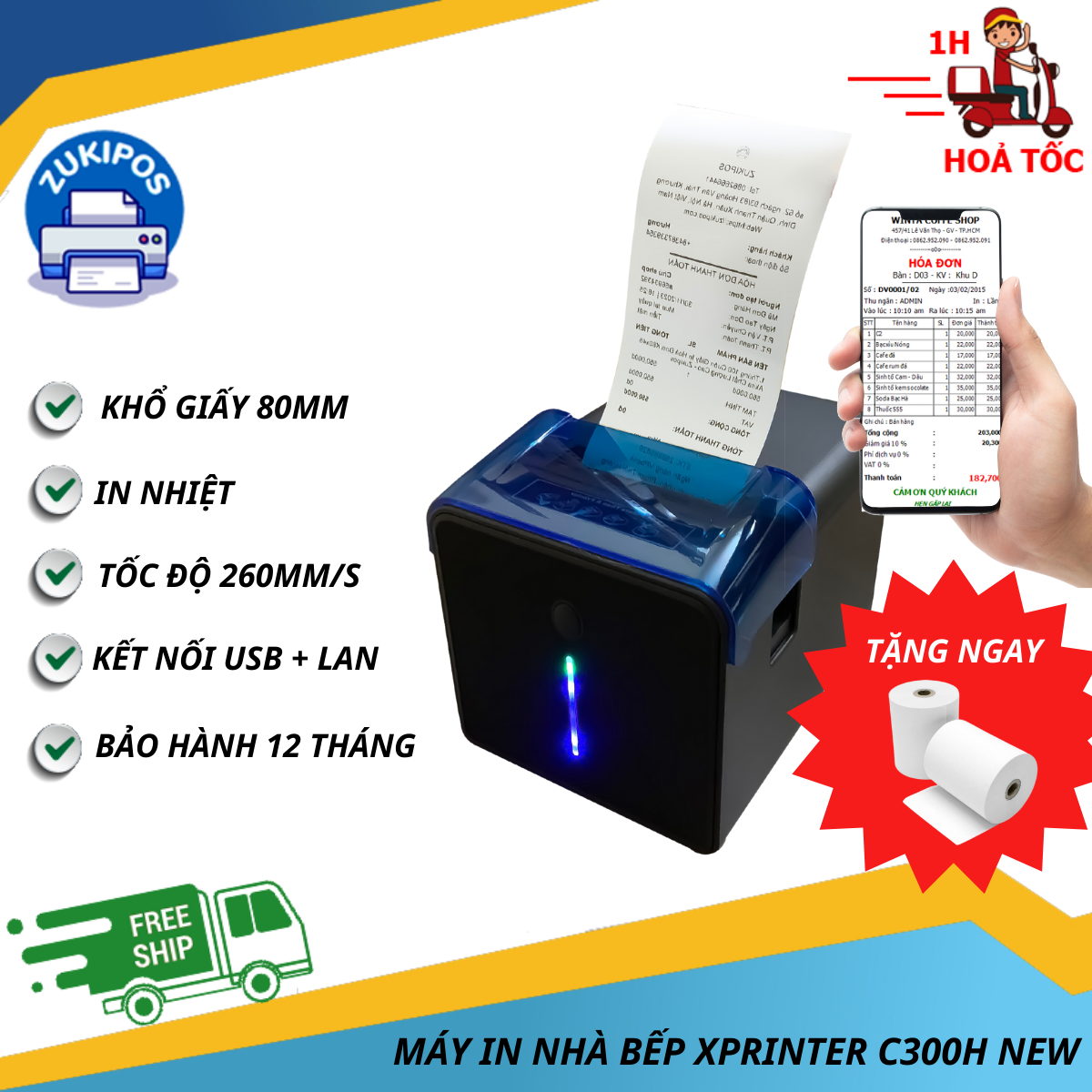 Máy In Hóa Đơn Nhà Bếp In Bill K80 Xprinter C300H New - Zukipos