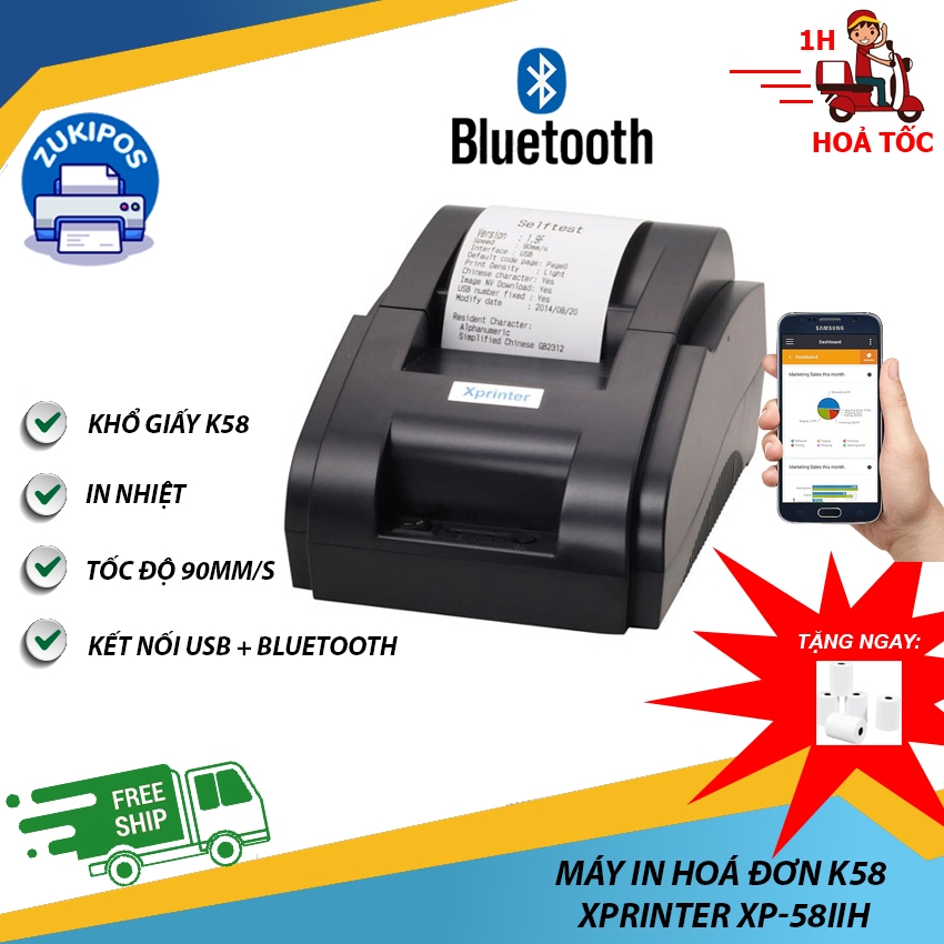 Máy In Hoá Đơn Bluetooth Xprinter XP58IIH Chính Hãng Bảo Hành 12 Tháng
