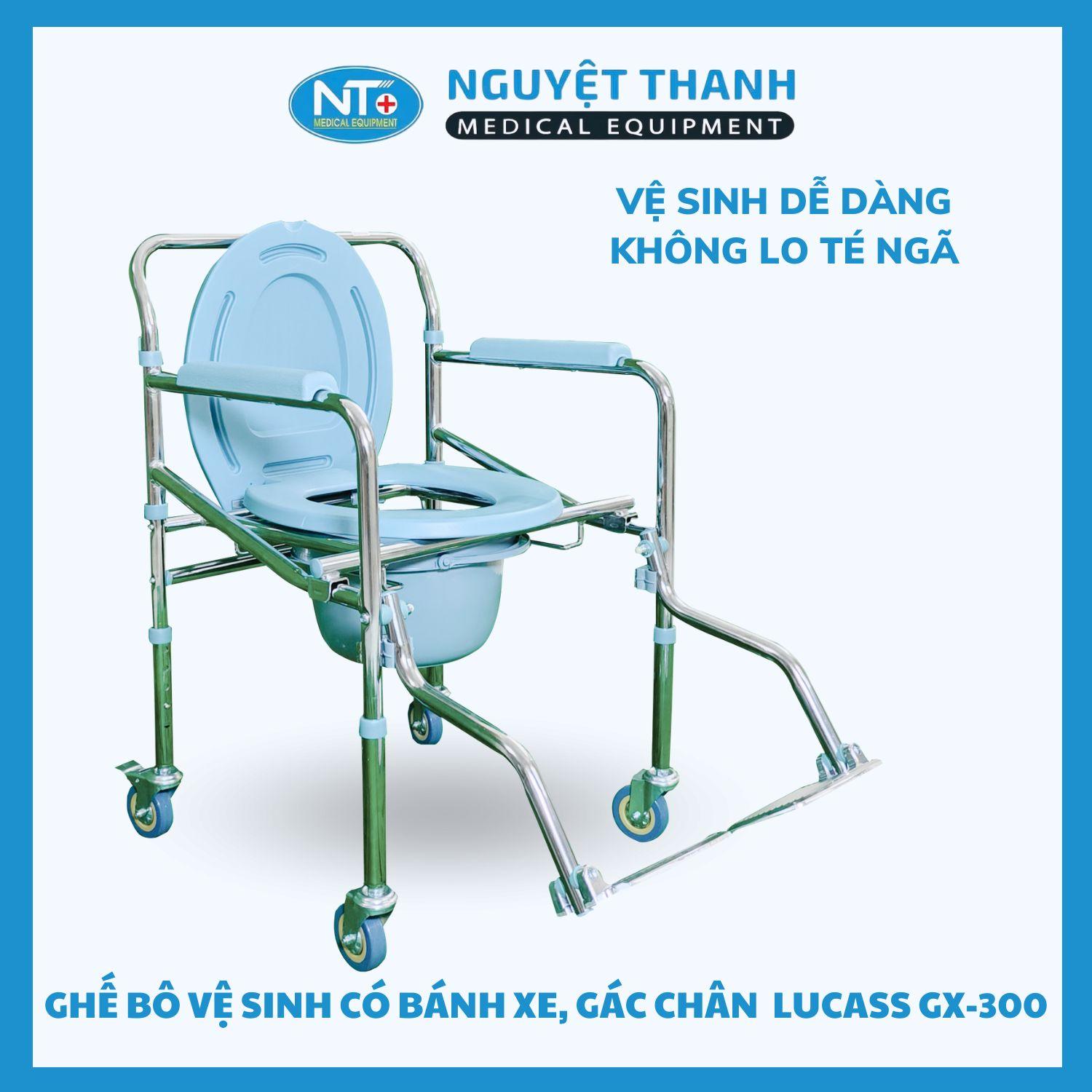 Ghế Bô Vệ Sinh Bô Tròn, Có Bánh Xe, Có Gác Chân Lucass GX-300