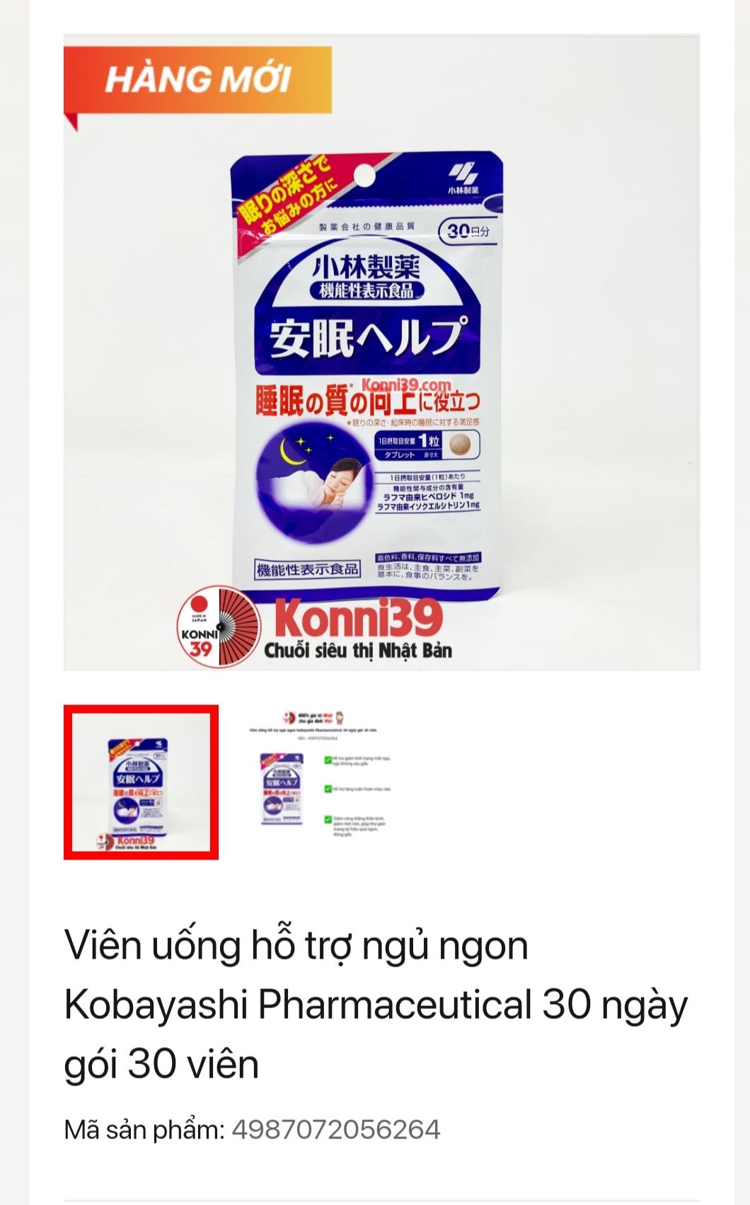 Viên uống hỗ trợ ngủ ngon Kobayashi Pharmaceutical 30 ngày gói 30 viên