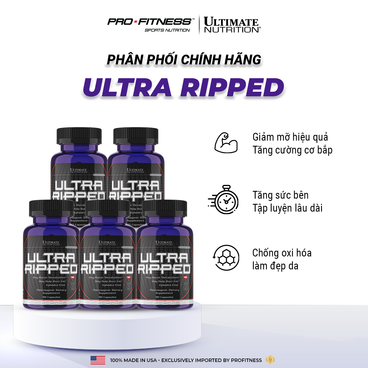 Viên uống giảm cân đốt mỡ Ultra Ripped Ultimate Nutrition - Chống oxy hóa và làm đẹp da (Lọ 90 Viên)
