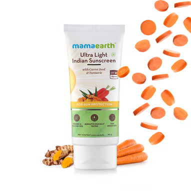 Kem chống nắng siêu nhẹ Ấn Độ chiết xuất hạt cà rốt, nghệ và SPF 50 PA+++ Mama Earth Ultra Light Indian Sunscreen 80ml