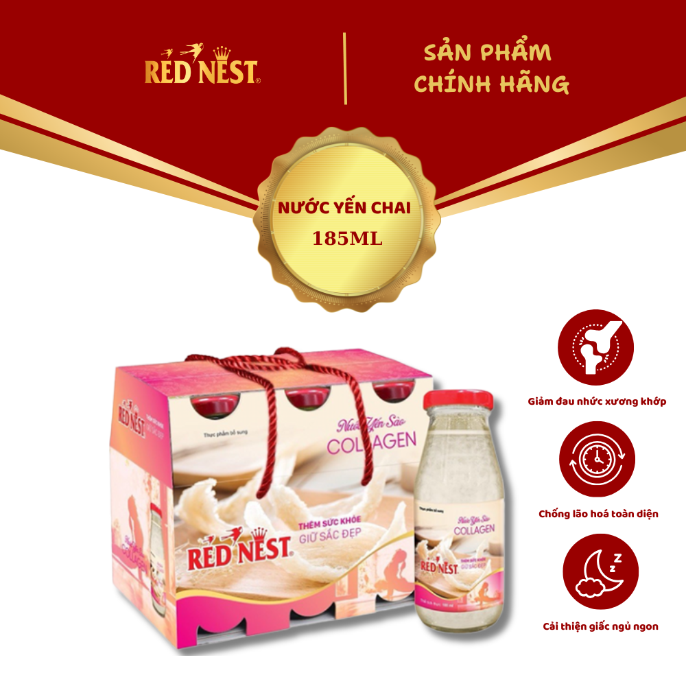 NƯỚC YẾN SÀO CHAI 185ML COLLAGEN XÁCH 6 RED NEST