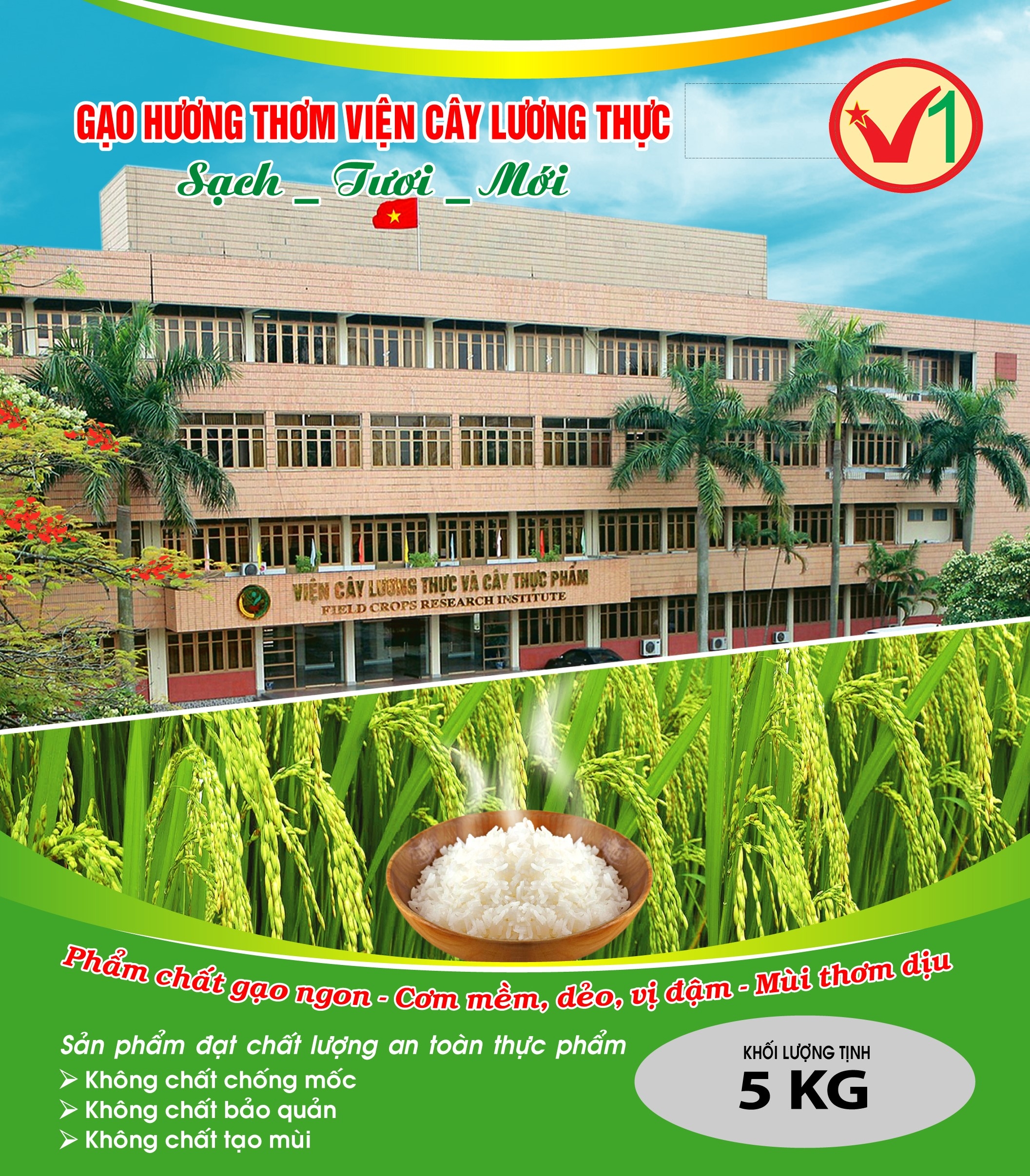 Gạo Hạt Dài Thơm Dẻo V 1 ( 5kg/túi)