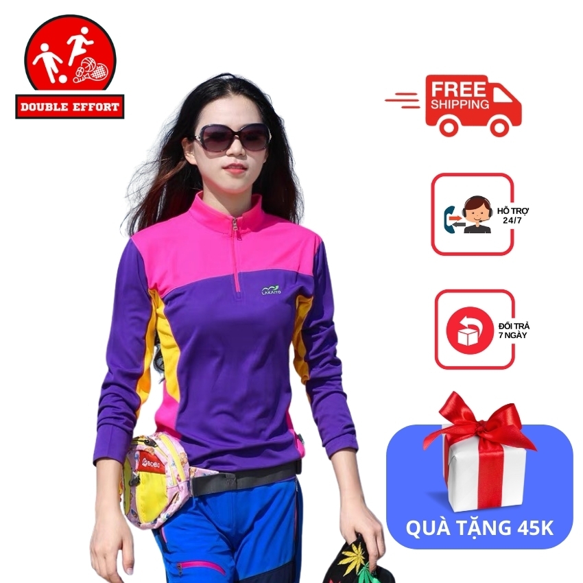 [FREESHIP+QUÀ45K] Áo thể thao nữ tay dài DOUBLE EFFORT ACT03, áo nữ chạy trail, đi Trekking, đi phượt, áo thể thao ngoài trời cao cấp nhẹ, thoáng