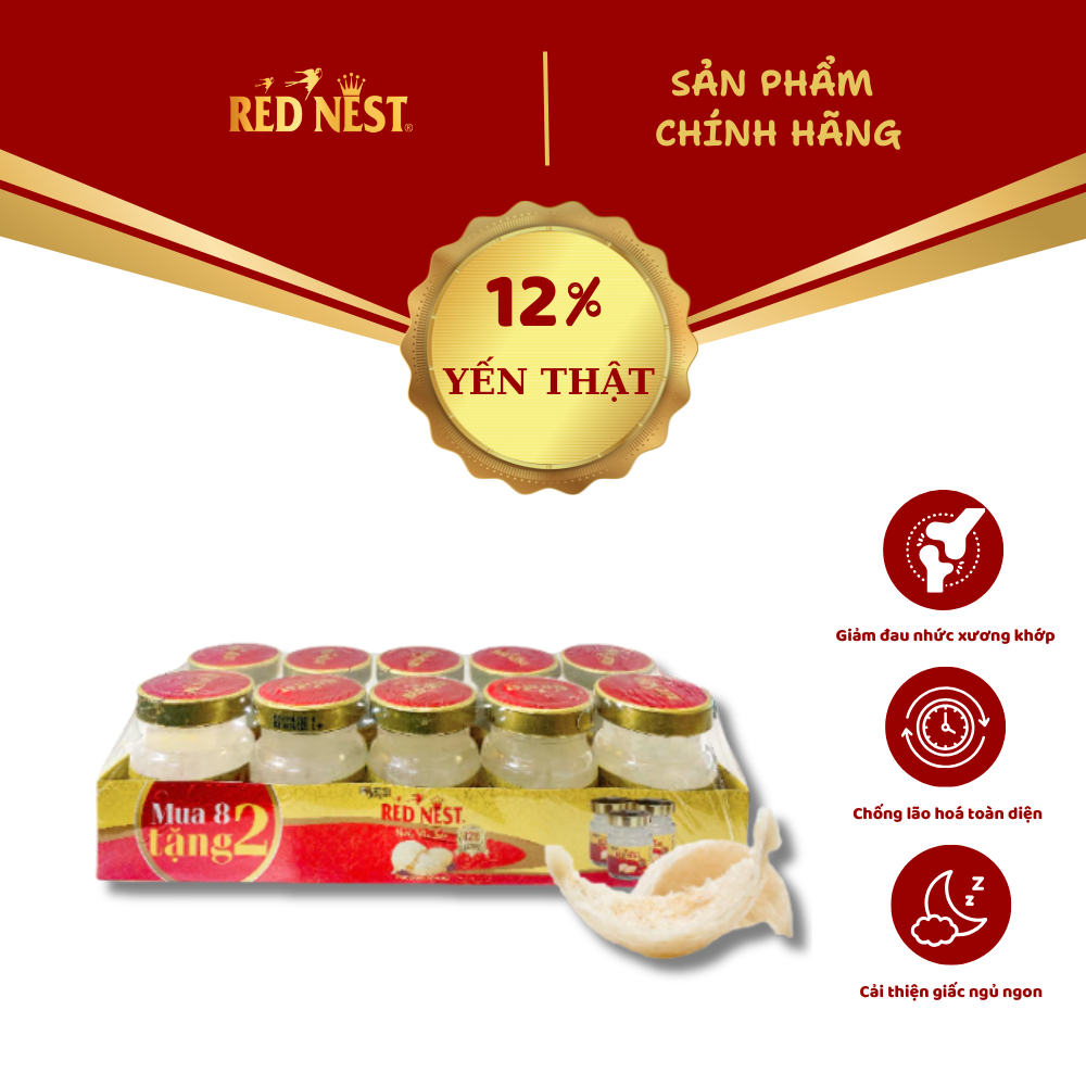 NƯỚC YẾN SÀO RED NEST ĐƯỜNG 12%  - LỐC 8+2