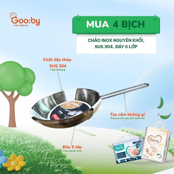 Gooby - Chảo Inox 26cm (5 lớp) nguyên khối SUS 304 
