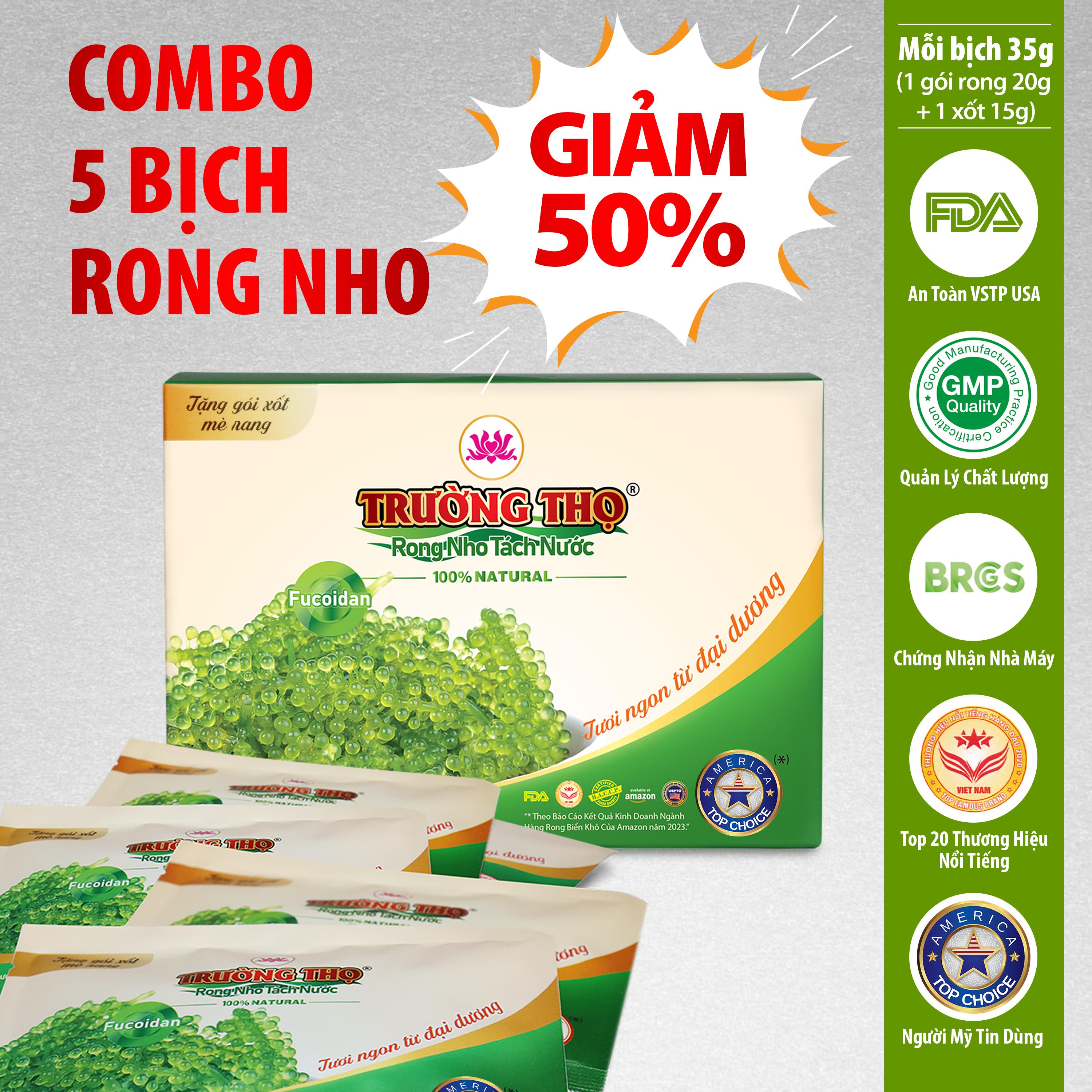 Combo 5 bịch rong nho tách nước Trường Thọ 35g tặng kèm xốt