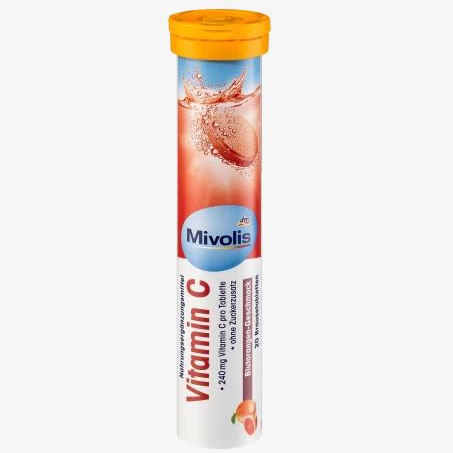 MIVOLIS Vitamin C Brausetabletten - Viên sủi bổ sung vitamin C Das Gesunde Plus vị cam, lọ 20 viên