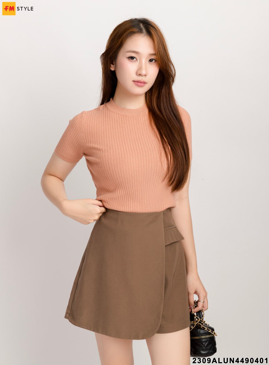 Áo Len Tay Ngắn Nữ Cổ Tròn Gân Trơn