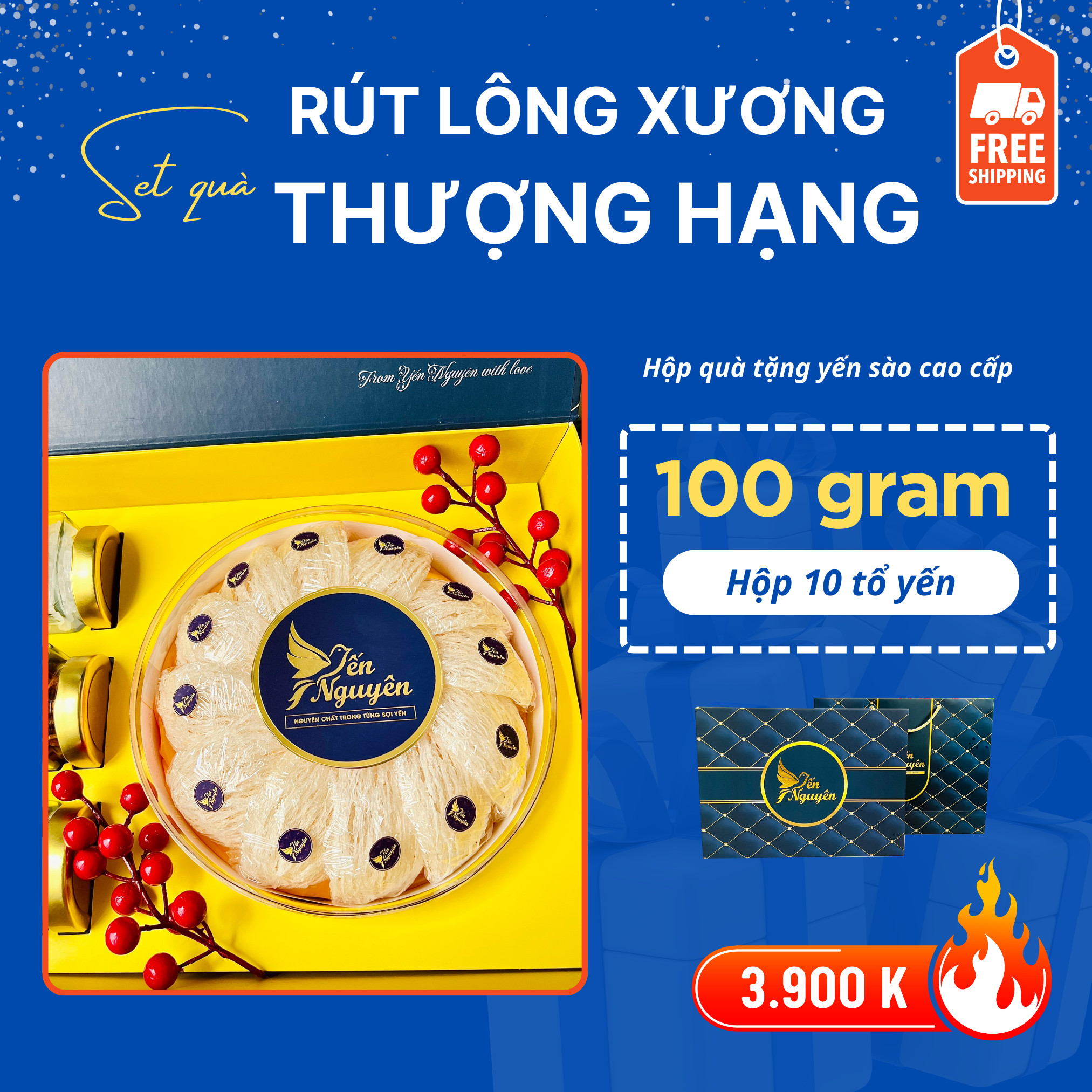 HỘP QUÀ 100GR YẾN RÚT LÔNG XƯƠNG THƯỢNG HẠNG - Mua 1 tặng 3