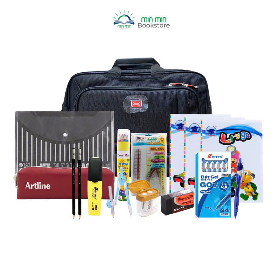 Combo dụng cụ học tập cấp 2 - cấp 3 đầy đủ ( 12 món) - Ba lô đa năng cùng bạn đến trường