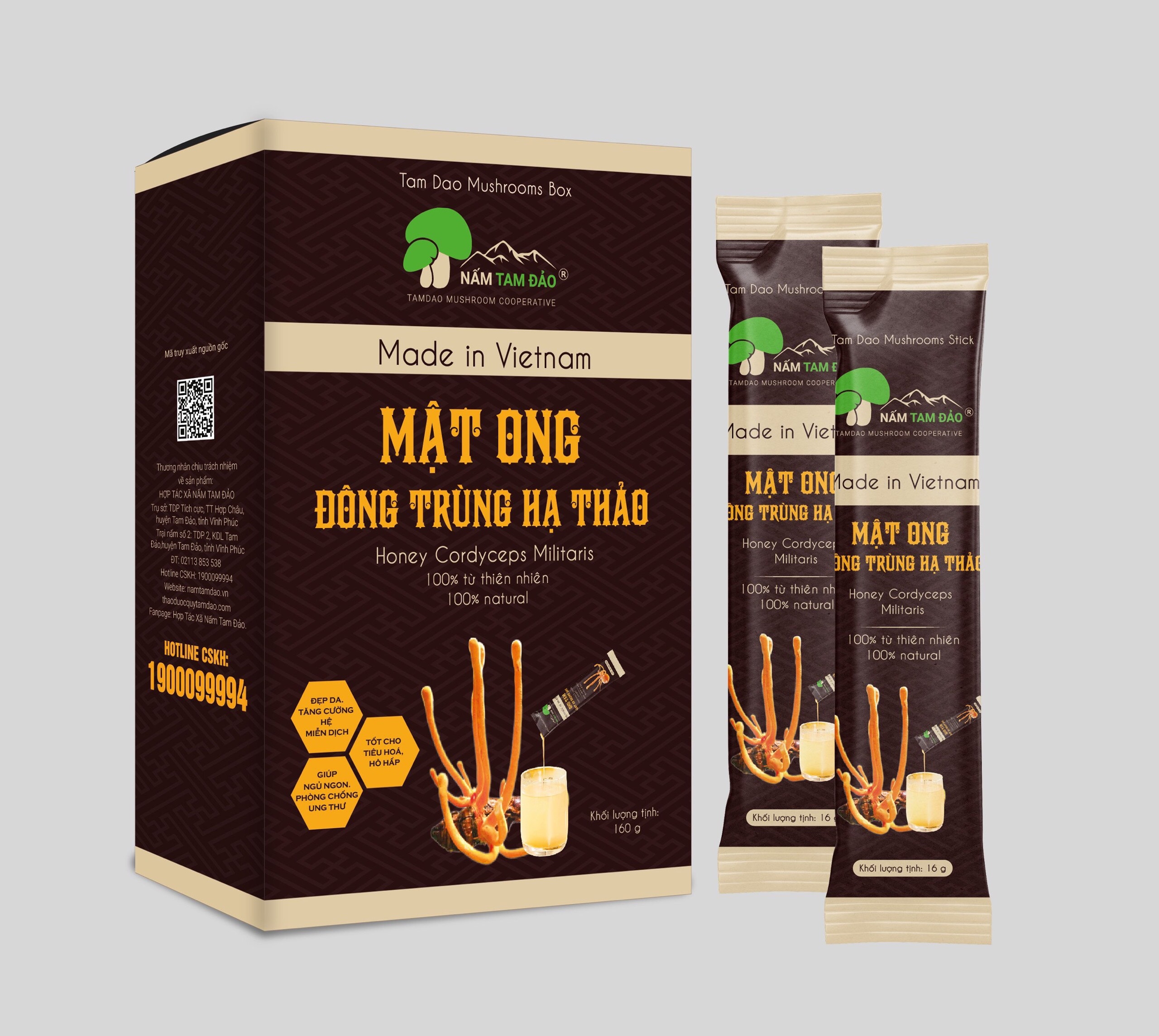 Mật Ong Đông Trùng Hạ Thảo Dạng đóng hộp (10 gói, 16g/1)