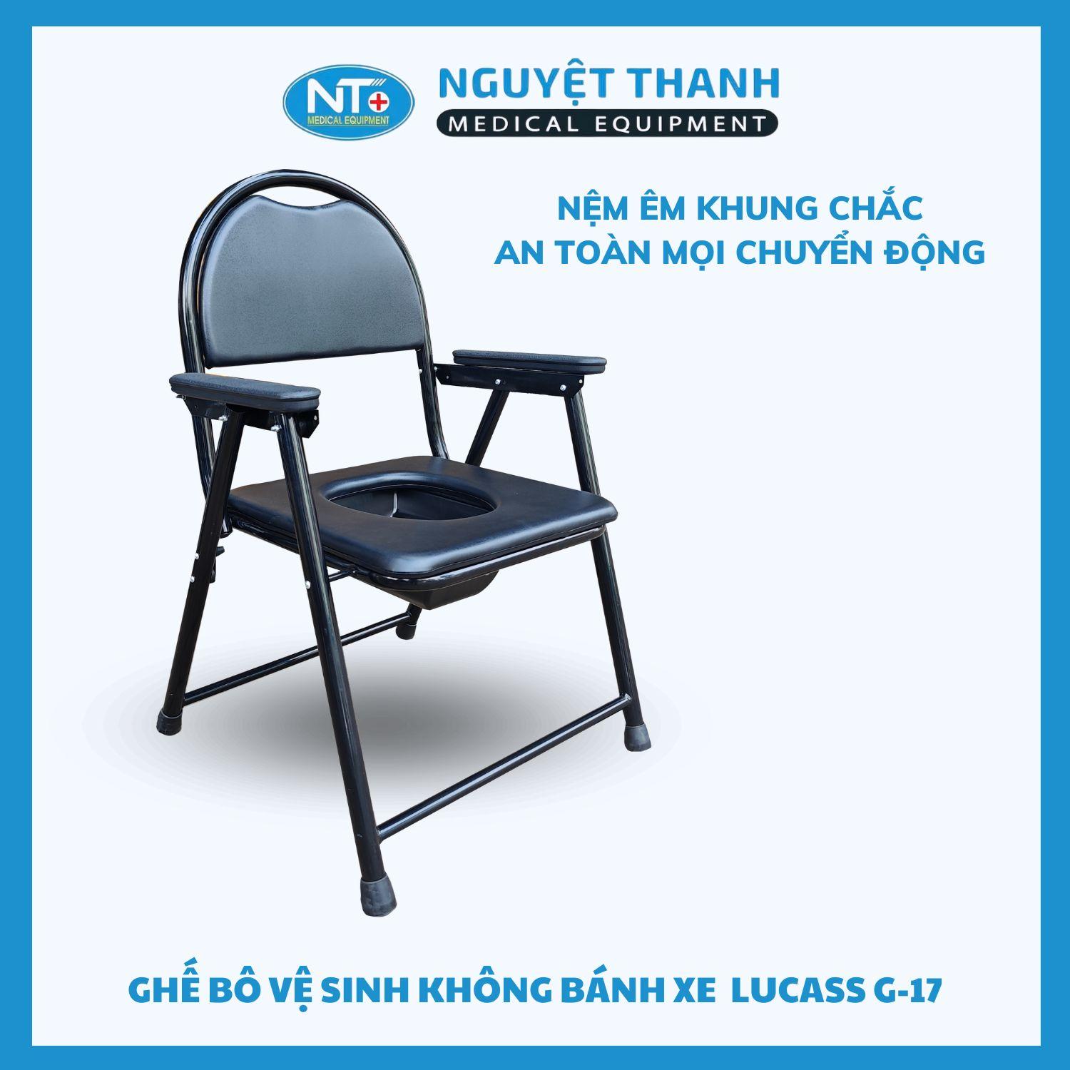 Ghế Bô Vệ Sinh Không Bánh Xe, Khung Sơn, Bô Vuông, Nệm Simili Lucass G-17